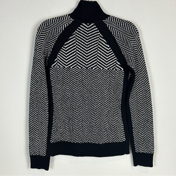 Tommy Hilfiger Black White Chevron Zipper Mock Turtleneck Sweater M - Picture 4 of 7